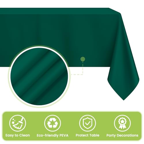 Image of Mulbozy Dark Green Plastic Table Cloth Disposable 4 Pack, 54 x 108 Inch Tablecloths Rectangle, Green Plastic Table Cover for Party Decor