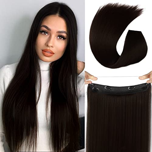 Isaic Invisible Wire Hair Extensions 24 Inch Straight Heat Resistant Synthetic Invisible Hair Extensions For Women Adjustable Size 4 Secure Clips Hairpiece For Daily Party Use(Black Brown) #TOP2