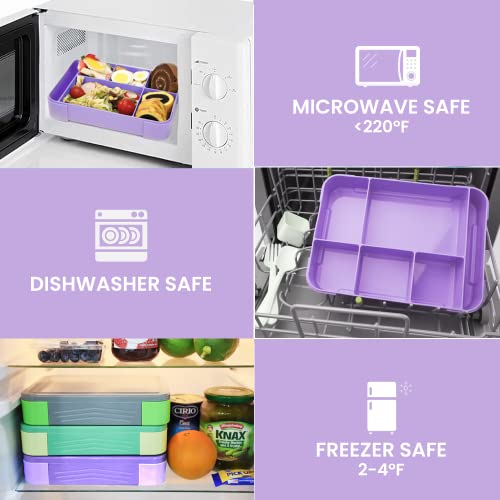 Bugucat Bento Lunch Box 1330ML,kids Lunch Box Bento Boxes with 6 Compartments Cutlery,Leak Proof Lunchbox Snack Boxes for Kids Adult,Kids Lunch Box with Compartments for School Kindergarten Purple