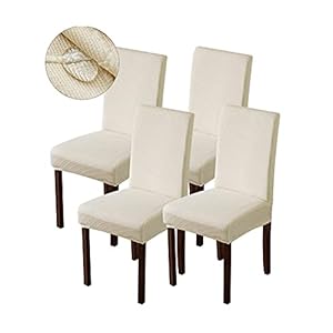 Genina Waterproof Chair Covers for Dining Room Dining Chair Covers Kitchen Parsons Chair Covers (Beige, 4 PCS)