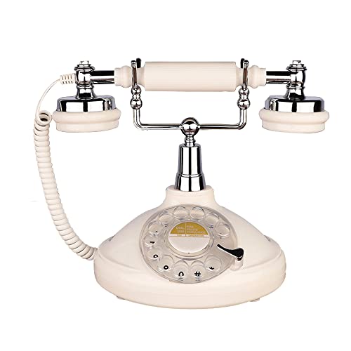 Retro Corded Landline Phone, Telpal White Classic Vintage Old Fashion Telephone For Home & Office, Wired Antique Home Phone Gift For Seniors (Rotary Dial Button) #TOP24