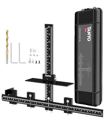 TANYO Cabinet Hardware Jig, Adjustable Cabinet Handle Jig with Center Punch, All Aluminum Cabinet Handle Template Tool, Most Accurate Cabinet Jig for Handles and Pulls on Drawers Cabinets
