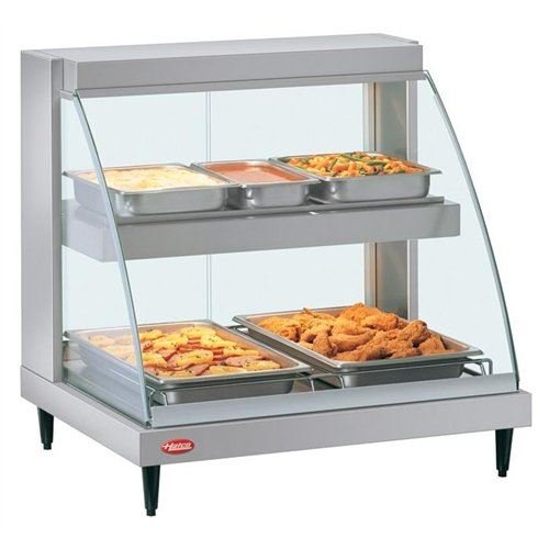Hatco GRCD-2PD Glo-Ray Designer Display Case with Tempered Curved Glass, Countertop Design & 4 Pan Capacity