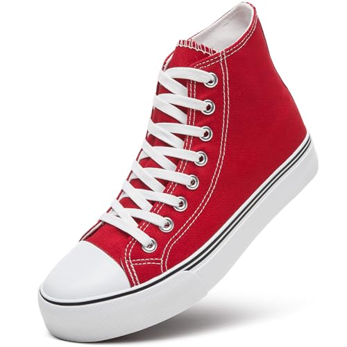ZGR Womens High Top Canvas Sneakers,Lace up Canvas Shoes,Casual Tennis Walking Shoes(Red.US8)