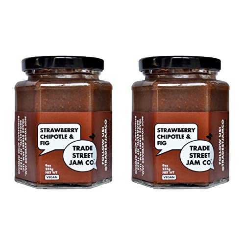 Trade Street Jam Co. - Strawberry Chipotle & Fig Jam, Spoonable Low-Sugar Spread, Sweet/Spicy Blend, No Artificial Sweeteners, Pectin, Or Preservatives, Local Ingredients, Gluten-Free, Vegan (2-Pack) #TOP5
