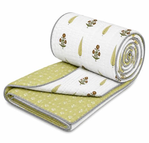 Image of RRC Jaipuri AC Quilt Double Bed | Floral Print Cotton Rajai | Lightweight 200 GSM Summer Comforter | Soft Cotton Quilt | Pack of 1