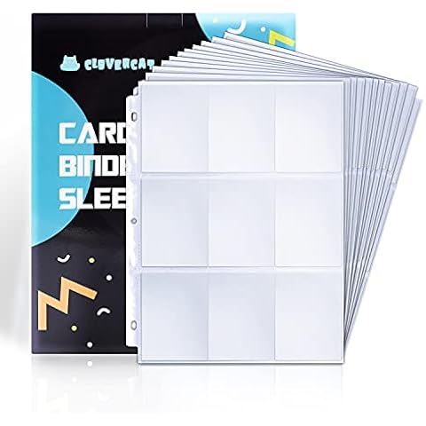 CLOVERCAT Trading Card Sleeve Pages, 40 Pack Trading Card Storage Album Pages Fit 3 Ring Binder Holds 720 Cards Compatible for Amiibo, Yugioh MTG and Other TCG (Transparent, 9 Pocket) Cover