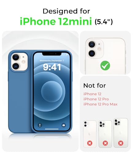 AOTESIER Shockproof Designed for iPhone 12 Mini Case, Food Grade Liquid Silicone Phone Case with [Soft Anti-Scratch Microfiber Lining] Drop Protection 5.4 inch Slim Thin Cover, Azure Blue