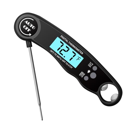 Rubruel Instant Read Meat Thermometer Digital, Fast Accurate Waterproof Food Thermometer with Backlight LCD, Foldable Probe Kitchen Thermometer for Grilling, Cooking, BBQ, Oil Fry, Milk (Black)