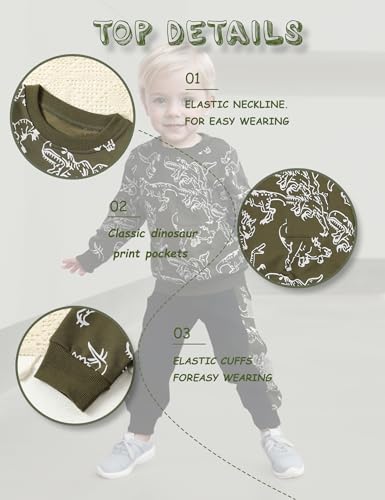 Image of Toddler Boys Dinosaur Sweatshirt and Jogger Pants Outfit Set, Ages 2-10