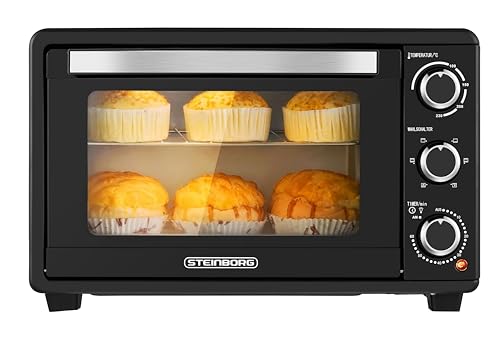 Steinborg® 25 Liter Mini Backofen mit Umluft Pizza Ofen inkl. Backblech und Grillrost Miniofen 60...