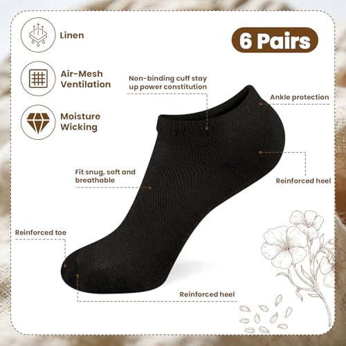 Image of Mepase 6 Pairs Flax Linen Ankle Socks for Women Men 88% Organic Thin Breathable Mesh Low Cut Quick Dry Moisture Wicking Socks