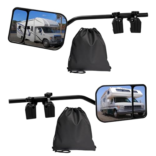 ANTREATU 2 Pack Convex Caravan Towing Mirrors Clip-On car towing mirrors with Dual Storage Bags 360 Rotatable Adjustable caravan mirrors Secure Dual-Clamp Fixation for Trailer RV Motorhome