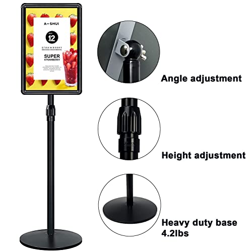 Mutualsign Heavy Duty Sign Holder Poster Stand 8.5"X 11" Floor Standing Sign Holder Adjustable Pedestal Sign Stand With Cast Iron Base For Display/Advertisement (Black) #TOP2