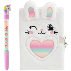 Candados Especiales FENYW Diario Niña con Cerradura A5 Cuaderno de Peluche Niña Diario Secreto para Niñas Cuaderno Niños Diario Secreto Niñas Cuaderno para Niñas Festival Regalo de Cumpleaños(conejo)