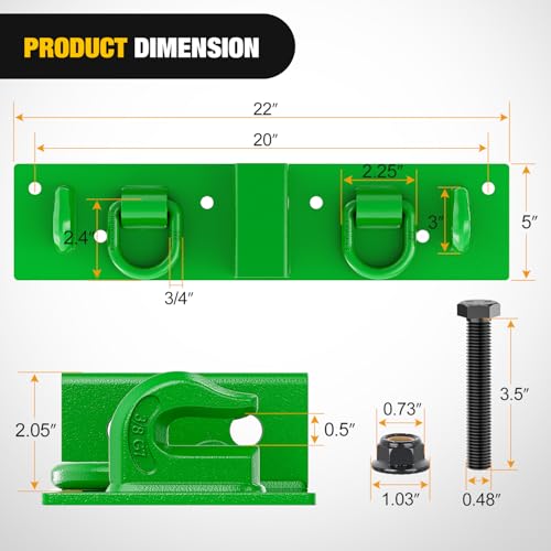 Image of Nilight 3 /8 inch Tractor Bucket Grab Hooks with 1 /2 inch Tie Down Ring and 2 inch Receiver Grade 70 Forged Steel Bolt-On for John Deere Compact Tractor Bucket RV UTV Truck Max 4700LBS, Green