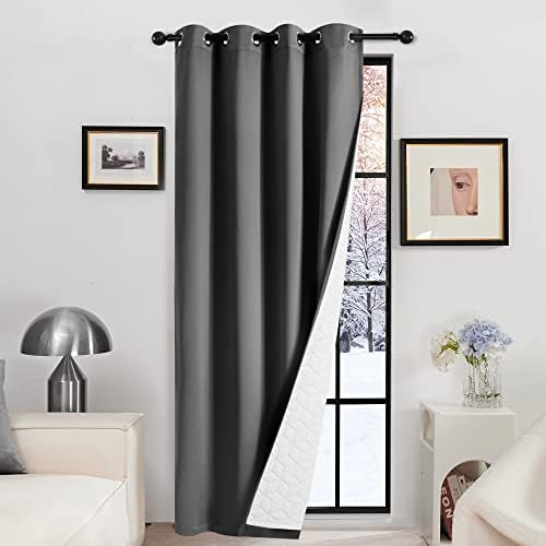 Deconovo Thermal Door Curtain 84 Inch Drop, Full Blakcout Curtain with Thick Microfiber Lining, Eyelet Curtain, Double Layer Windproof Soundproof Curtain for Door, 52 x 84 Inch(WxL), Black, 1 Panel