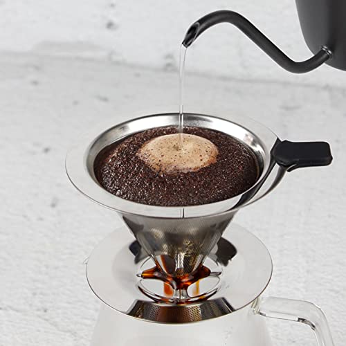 Kerry Coffee Filter, Reusable Stainless Steel Mesh Dripper, Permanent Pour Over Coffee Dripper, Paperless Drip Cone Coffee Filter with Holder Kitchen Tools for Manual Coffee Maker, 1-3 Cups