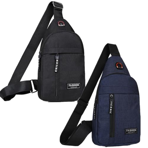 Generic 2pcs Men Women Small Crossbody Chest Bag Multipurpose Sling Purse One Strap Travel Sports Bag With Earphone Hole, Black