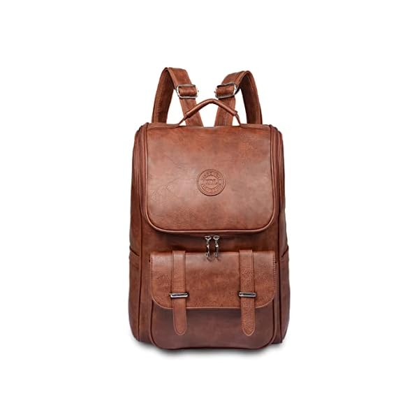 LOTCAIN Vintage Faux Leather Backpack, Slim Laptop Backpack Travel Waterproof Pack Weekend Daypack Bag for Men Women,Brown