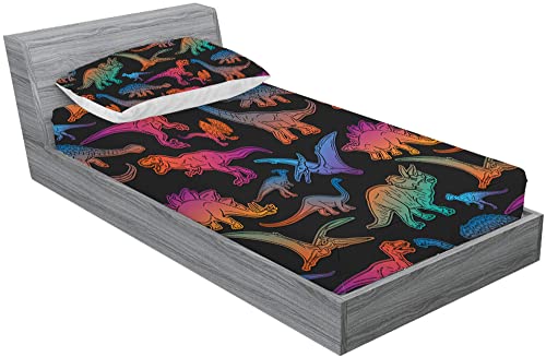 Mkikejoy Rainbow Dinosaurs Sheets Twin Size Fun Cute Dinosaurs Fitted Sheet Set For Kids Girls Teens 2Pc Bedding Set 1 Fitted Sheet And 1 Pillowcase Microfiber Decorative Bed Sheet #TOP1