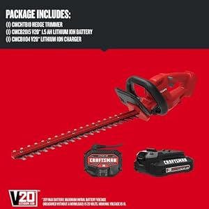 CRAFTSMAN V20 Cordless Hedge Trimmer with Battery and Charger Included, 20 in. Blade, Rechargeable Bush Trimmer Cordless, Lightweight (CMCHT810C1) — photo 2 of 6