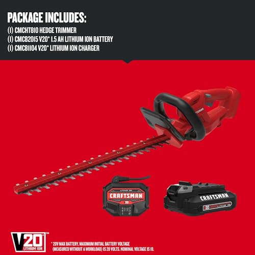 CRAFTSMAN V20 Cordless Hedge Trimmer with Battery and Charger Included, 20 in. Blade, Rechargeable Bush Trimmer Cordless, Lightweight (CMCHT810C1) by CRAFTSMAN - Image 2