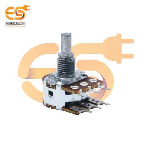 Image of Electronic Spices Combo of 10K 6 Pin D Shaft Dual Gang Rotary Potentiometer (A10, B10) Volume Pot 10K with Knob (Pack of 4)