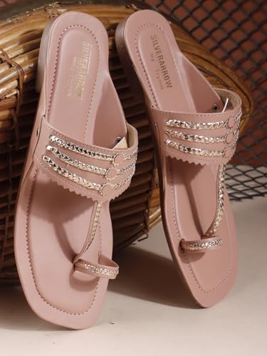 Image of SilverArrow Women's Desi Bloom Fashion Sandals|Kholapuri Style Flat with Open Back |Casual Wear
