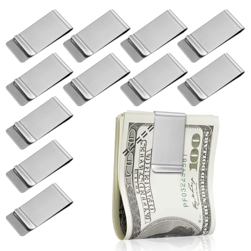 12 PCS Silver Slim Cash Clip Stainless Steel Money Clip Minimalist Front Pocket Wallet Clips Small Men's Metal Wallet Cash Money Credit Business Card Holder for Men Women Cash Receipt Note