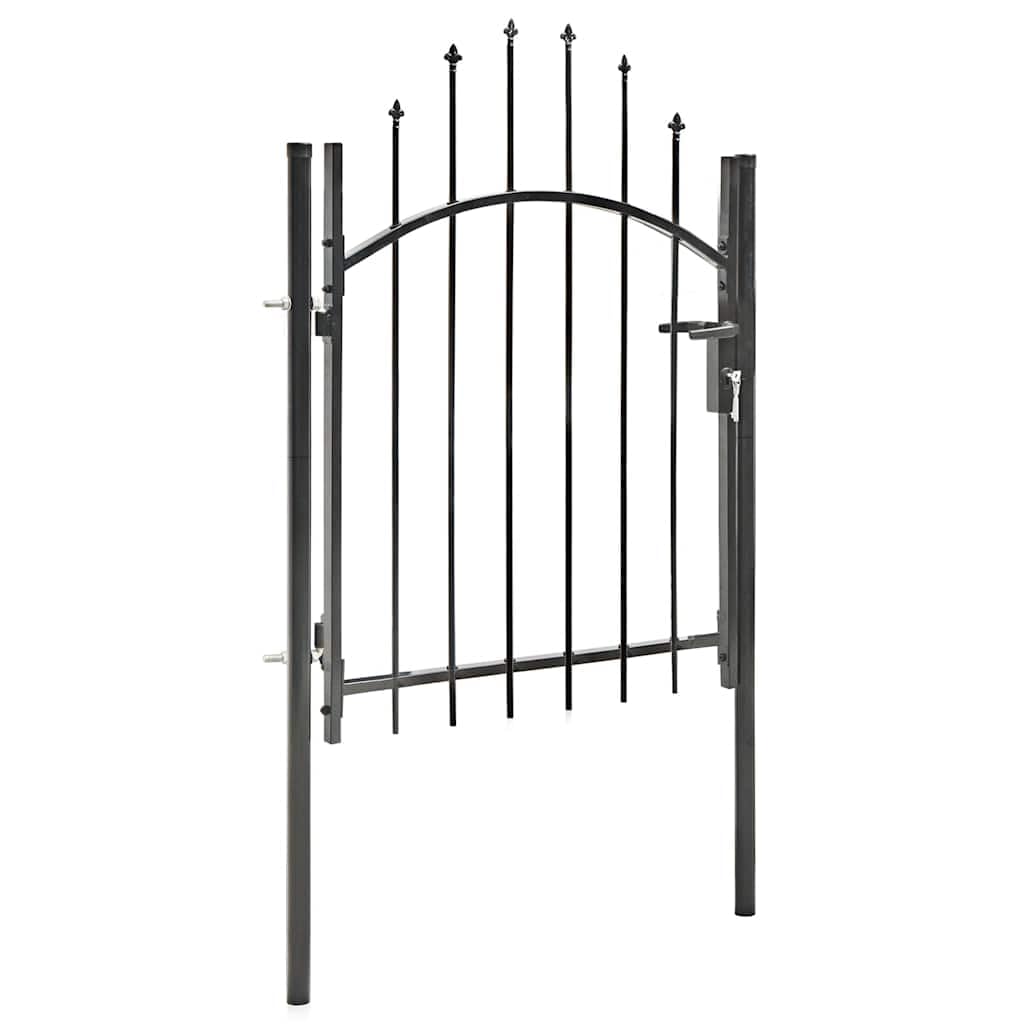 ** vidaXL Garden Gate with Arched Top - 1x1.5m Black Steel Fence Gate for Outdoor Security, Patio, Terrace Barrier - Lockable