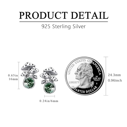 Mushroom Earrings 925 Sterling Silver Moss Agate Mushroom Stud Earrings Mushroom Jewelry Gifts for Women Birthday Anniversary2