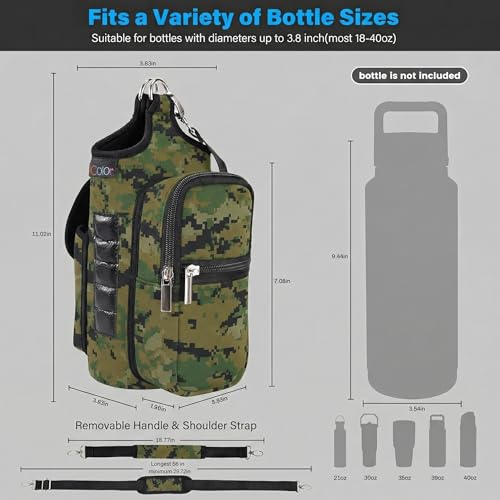 Image of icolor Magnetic Gym Bag Water Bottle Carrier Holder with Phone Pockets & Shoulder Strap,Gym Magnetic Bag 5 Built-in Magnets Gym Accessories Organizer Sling Bottle Pouch Sleeve (Neoprene, Camo)