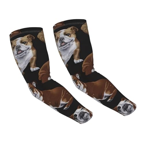 XULLZH Mangas de brazo con estampado de bulldogs ingleses para hombres y mujeres, para trabajo, golf, correr, fútbol, ciclismo, color negro, talla única, Negro, talla única