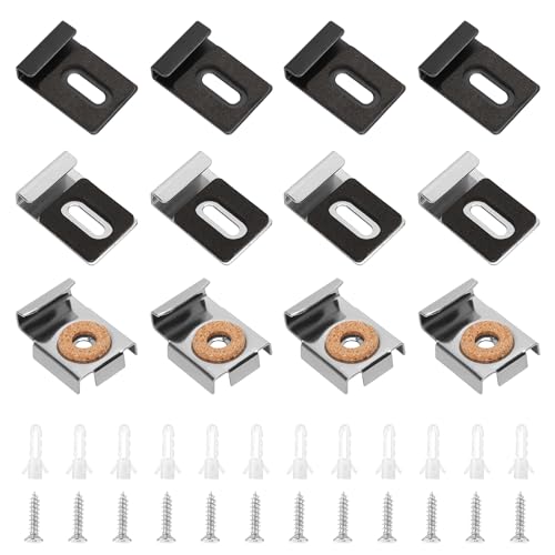 Image of 12pcs Mirror Hanging Clips, Black and Silver Metal Clamp Holder Kit with Screws and Plastic Anchor Wall Mount Mirror Mounting Hook Bracket Hardware for Door Heavy Duty Hanger Photo Frame Billboard