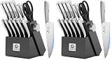imarku Messerblock mit Messer 14 teilig, Scharfes Japanisches Hochwertige Messerset Kochmesser Küchenmesser Set mit Block Schärfer und Schere für Haushalt und Profis, Schwarz (Packung mit 2)