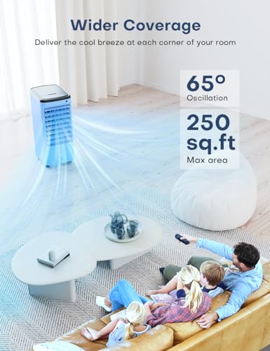 Image of 43-INCH Evaporative Air Cooler, Portable Air Conditioners w /Cool Mode & 3 Speeds, 12H Timer for Auto-Off & Remote, 1 Gallon Water Tank, Wider Oscillating, Air Cooler for Room Bedroom Office