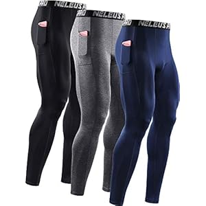NELEUS Men’s Dry Fit Compression Baselayer Pants Running Tights Leggings with Phone Pocket