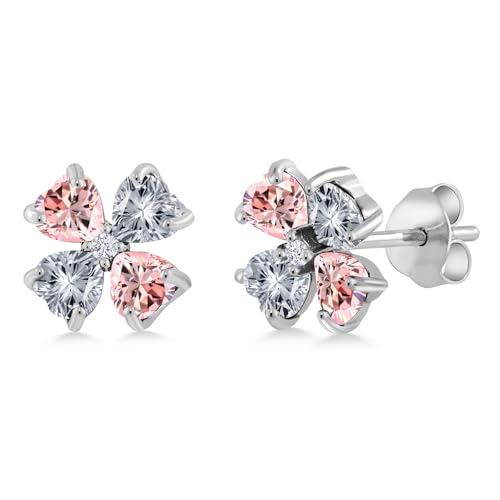 Gem Stone King 925 Sterling Silver Stud Earrings 4mm Set with Morganite Peach and White Zirconia