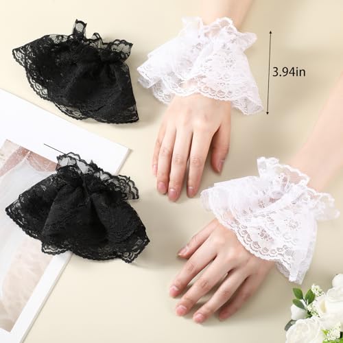 4 Pairs Women Leg Warmers Y2k Lace Leg Warmers Cute Kawaii Lace Gloves Long Ruffle Socks for Wedding Halloween Party3