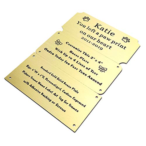 Nemoci Size: 4" W X 2" H, Personalized, Custom Engraved, Brushed Gold Solid Brass Plate Picture Frame Name Label Art Tag For Frames, With Adhesive Backing Or Screws - Indoor Use Only #TOP1