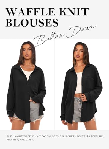 Beaully Womens Waffle Knit Long Sleeve Button Down Shirts Casual Lightweight Shacket Dressy Blouses Tops4