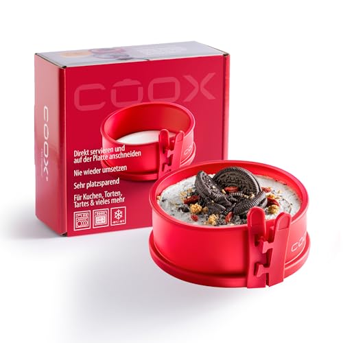 coox Springform mit Porzellanplatte Ø 12 cm - Backen & Servieren in Einem I Antihaft-Silikon I Spülmaschinenfest I Kein Umsetzen I BPA-frei Rot