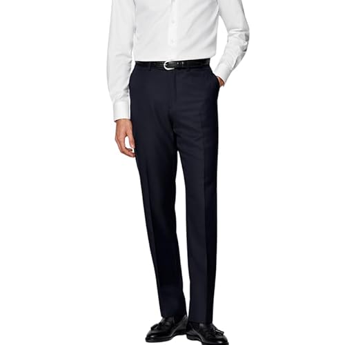 Mens Smart Formal Trousers | Office Workwear Business Suit Bottoms | Flat Front & Straight Leg Dress Pants Classic & Comfort Fit | Waist Sizes 30–50 Inch- Navy 44W/27L