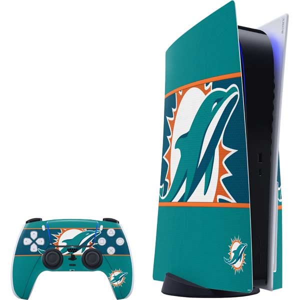 Skinit Decal Gaming Skin Compatible with PS5 Bundle - Officially Licensed NFL Miami Dolphins Zone Block Design
