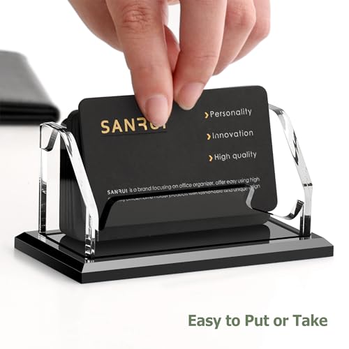 SANRUI Black Business Card Holder for Desk 1 Slot , Clear Acrylic Horizontal Name Card Stand for Women and Men, Desktop Organizer Display for Office Home Exhibition - 60 Card Capacity 1 Pack - Thumbnail 6