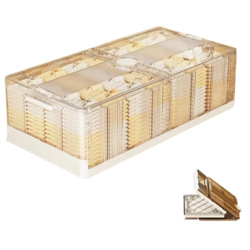 Pazeku 収納ボックス ベット下収納 蓋付き 蓋に除湿剤穴付き 積み重ね 折り畳み式 コンテナ キャスター付き 衣装ケース 大容量 大型 組立簡単 防塵 防カビ 防湿 無臭 透明 厚み 布団ケース 通気 家庭用 オフィス用 車用 (特大,透明)
