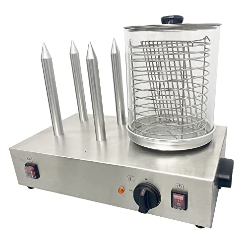 TECHTONGDA Hot Dog Steamer, Sausage Grill, Electric Bun Warmer Cooker, Hot Dog Warmer, Countertop Food Warmer 110V with Adjustable Temperature and 4 Heating Rods for Hot Dogs, Egg Rolls, Sausages