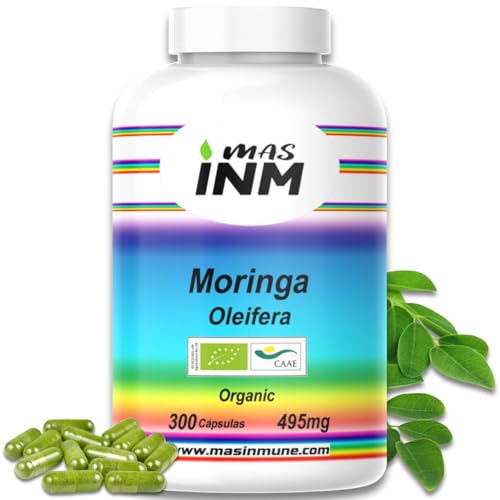 Moringa Oleifera BIO 300 Cápsulas Vegetales | Alta Dosis 1485mg | Superalimento Natural con Vitaminas, Omega 3 y Antioxidantes | Vegano, Sin Aditivos | 3 Meses | Fabricado en España – Masinmune
