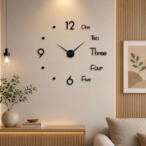 Image of RAPAL Frameless DIY Wall Sticker Clock (55 x 55 cm) - Decorative 3D Number Stickers for Living Room and Bedroom (D3)
